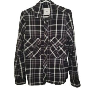 Zara women plaid black and white blouse XS
